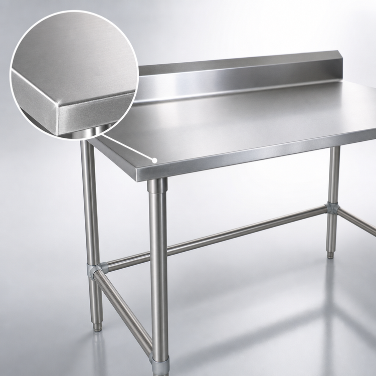Product image #3 for John Boos Stallion 108-Inch x 36-Inch Stainless Steel Work Table with 5-Inch Backsplash and Safety Edge