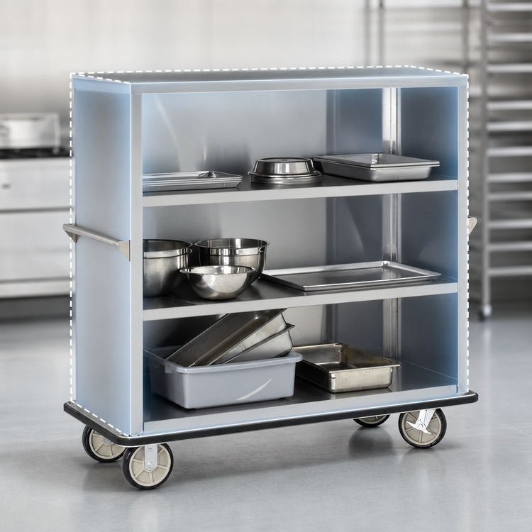 Product image #3 for FWE Super Duty Stainless Steel Enclosed Queen Mary Utility Cart, 4 Shelves, 62-Inch Wide