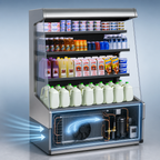 Thumbnail image #3 for Howard-McCray 30E Series SC-OD30E-5-SL-S 63-Inch Stainless Steel Self-Contained Open Merchandiser, 3 LED-Lit Shelves, Rear Sliding Doors