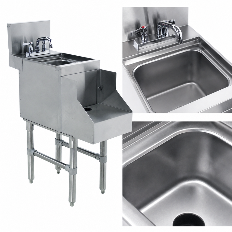 Product image #3 for Advance Tabco Prestige Supreme 12-Inch Wide Free-Standing Blender Station with Dump Sink, Deck-Mount Faucet and Recessed Blender Shelf