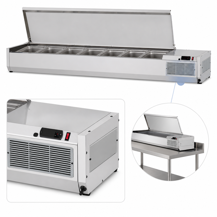 Product image #4 for Turbo Air E-Line 70-7/8-Inch Countertop Salad Prep Table with Side-Mounted Self-Contained Refrigeration, 8 GN 1/3 Pan Capacity