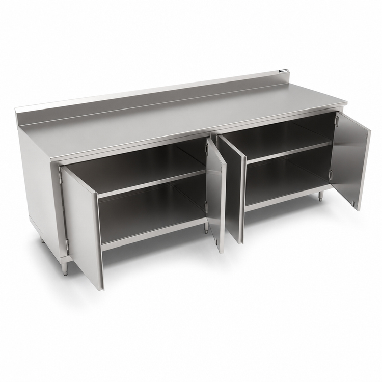 Product image #3 for John Boos Hinged-Door Enclosed Work Table, 96 x 30 Inches, 14 Gauge 300 Series Stainless Steel Top, 5 Inch Backsplash