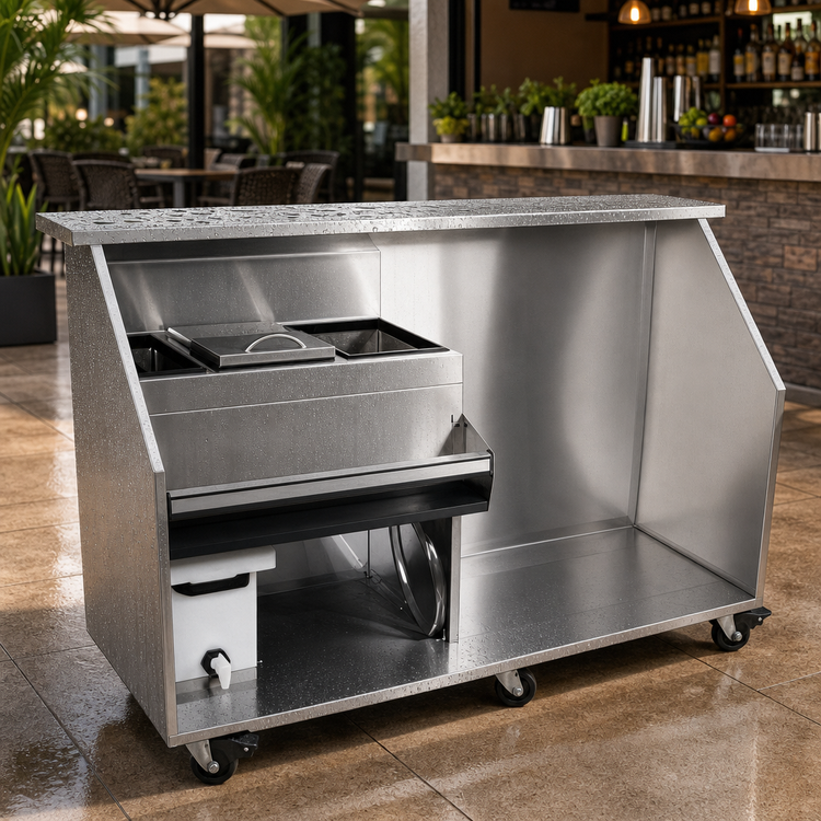 Product image #3 for 90-Inch Stainless Steel Portable Bar for Stackable Cups with Refrigerator Space