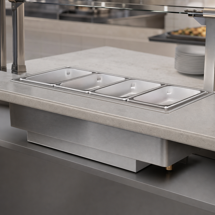 Product image #3 for Hatco Drop-In 4/3-Size Rectangular Heated Well with Drain, Thermostatic Controls, Standard Watt