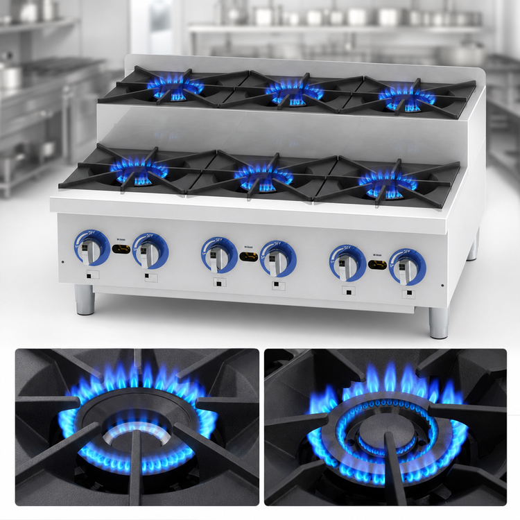 Product image #3 for 36-Inch Countertop Commercial Gas Hot Plate with 6 Burners and 180,000 BTU