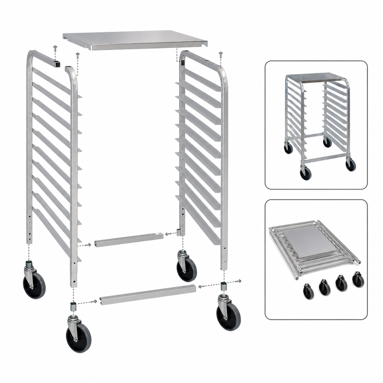 Product image #3 for Cres Cor Half-Height Knock Down Mobile Utility Pan Rack, 10-Pan Capacity, 18 x 26 Inch Pans, 5-Inch Swivel Casters