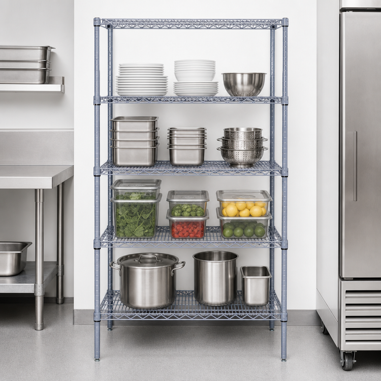 Product image #3 for Quantum 30"W x 24"D x 74"H Wire Shelving Starter Kit, 4-Shelf, Gray Epoxy Antimicrobial Finish