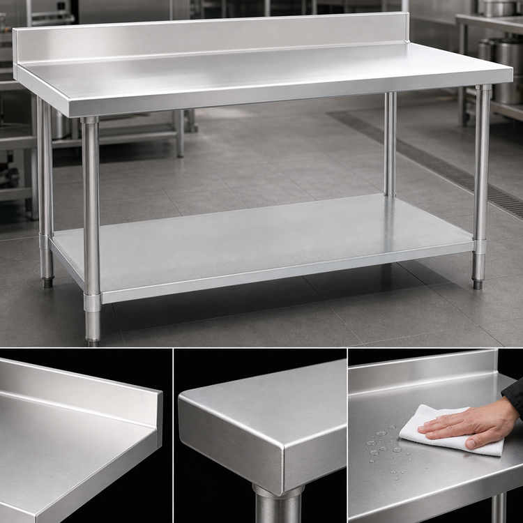Product image #3 for Spec-Master Marine Series Stainless Steel Work Table with 4-1/2-Inch Backsplash and Adjustable Galvanized Undershelf, 120-Inch W x 24-Inch D