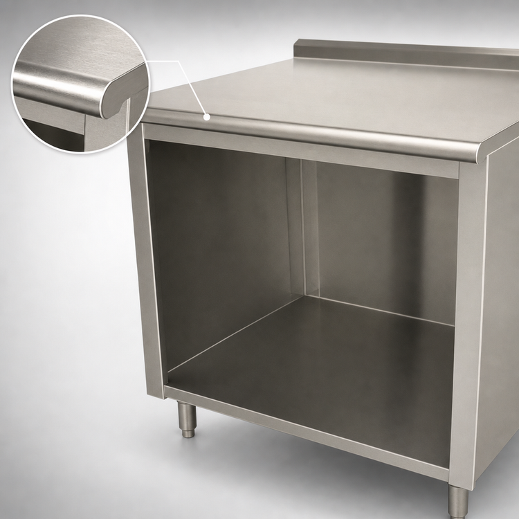 Product image #3 for Advance Tabco 96-Inch Wide Stainless Steel Work Table with Open Front Cabinet Base and 1-1/2-Inch Rear Up-Turn