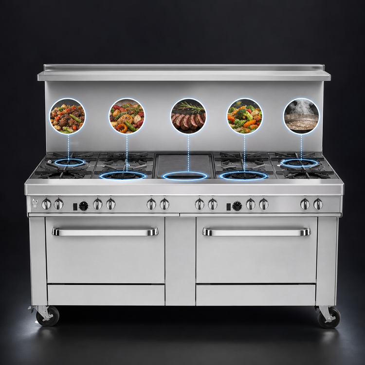 Product image #3 for Ultimate 72-Inch Gas Restaurant Range with 5 Burners, 36-Inch Griddle, and Dual Convection Ovens