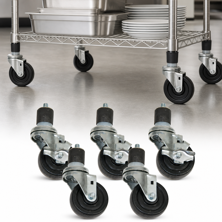 Product image #3 for Set of 6 5-Inch Polyurethane Swivel Stem Casters for Shelving