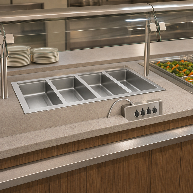 Product image #3 for Wells MOD-400D Top-Mount Built-In Electric Hot Food Well with 4 Full-Size Pan Openings, Wet/Dry Operation