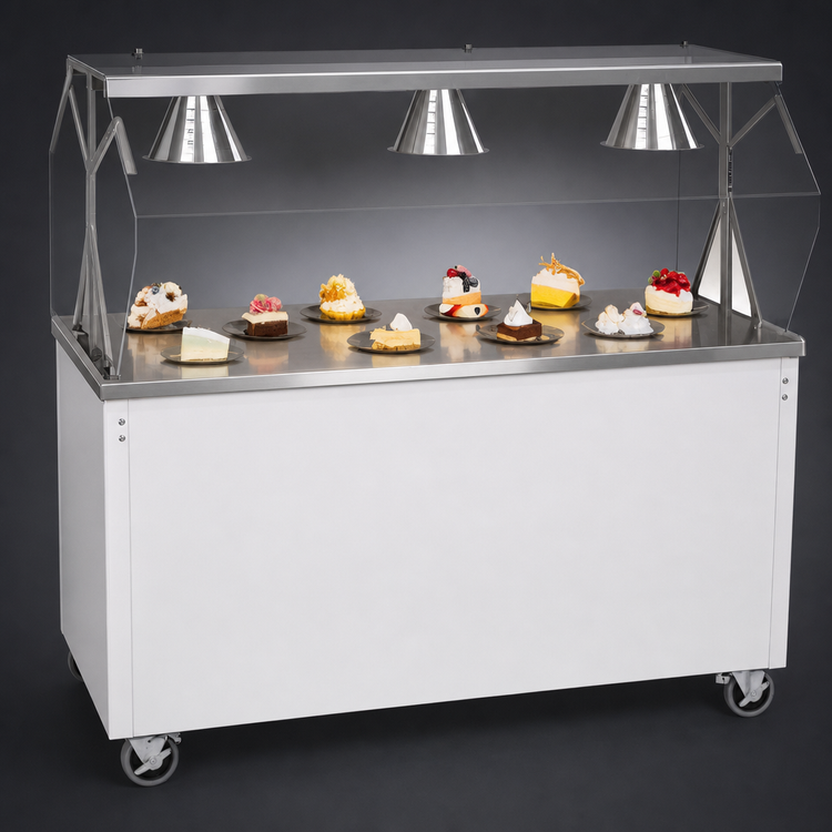 Product image #3 for Vollrath 2-Series Affordable Portable 46-Inch Utility Station with Stainless Steel Top, Buffet Breath Guard and Lights, White Solid Base