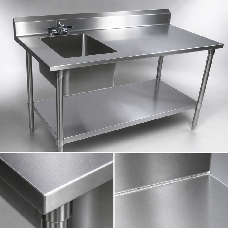 Product image #3 for John Boos 72-Inch Stainless Steel Sink Table with Left Sink Bowl, 5-Inch Backsplash, Galvanized Base, and Faucet