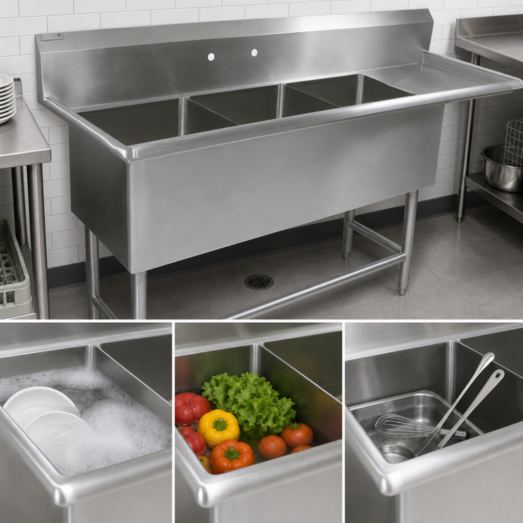 Product image #3 for John Boos Pro-Bowl 3-Compartment Stainless Steel Sink with 36-Inch Right Drainboard, 130-3/16-Inch Wide