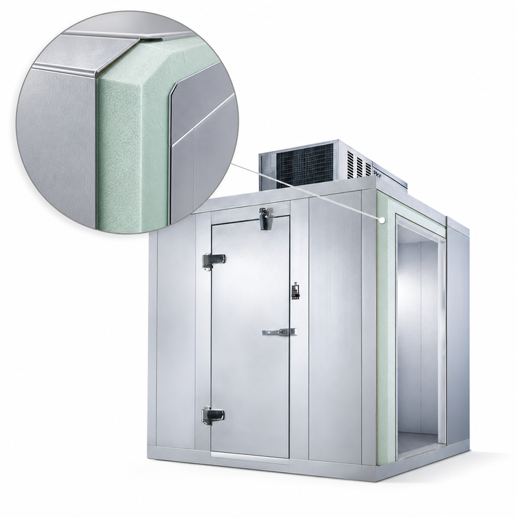 Product image #3 for AmeriKooler Quick Ship Indoor Walk-In Freezer with Aluminum Floor, Self-Contained Top-Mount R-448A Refrigeration, 5'-10 5/8" W x 7'-9 1/4" L x 7'-7" H