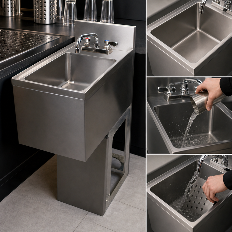 Product image #3 for BK Resources 12-Inch Underbar Dump Sink with 10" x 14" x 6" Bowl and Included Faucet