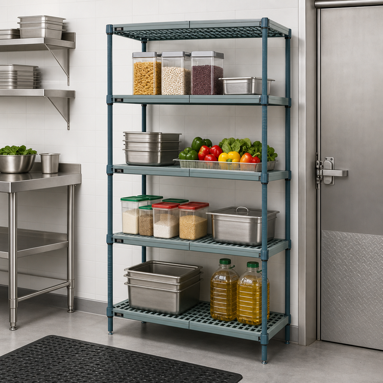 Product image #3 for Quantum 4-Tier Stationary Wire Plastic Mat Shelving Unit, 36W x 21D x 74H