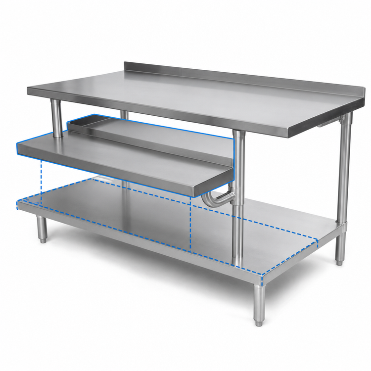 Product image #3 for BK Resources Adjustable Stainless Steel Plate Shelf for EQ-WS18 Work Shelf
