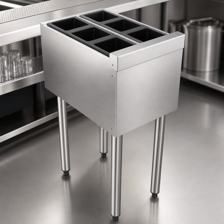 Product image #3 for Top Shelf TSS12U2 Insulated Stainless Steel Underbar Bottle Storage Bin, 12 Inch x 24 Inch, 6 Bottle Wells