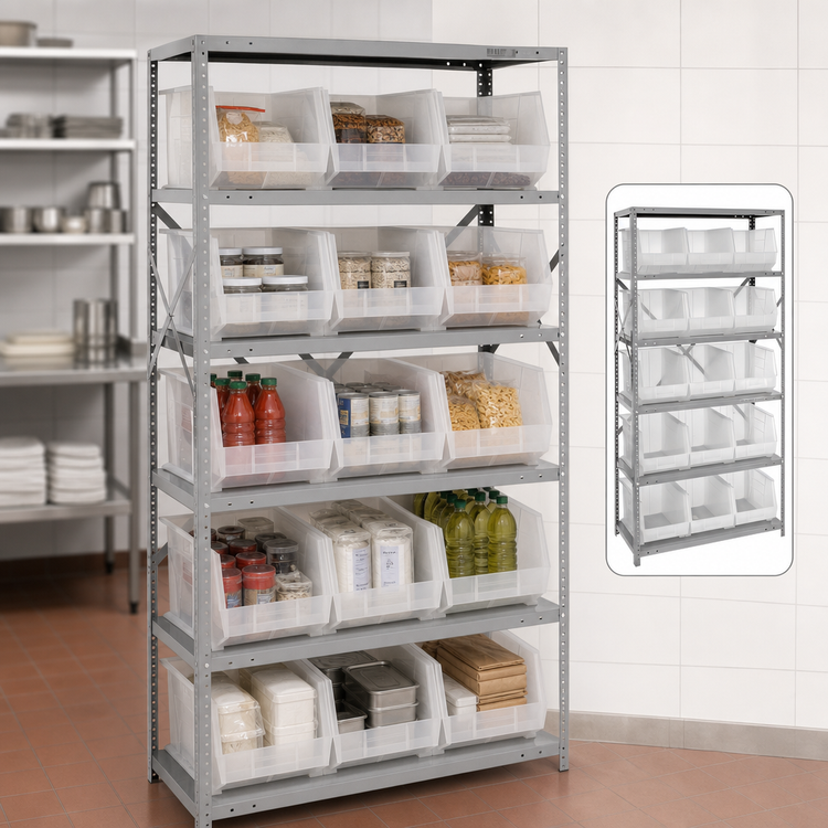 Product image #3 for Quantum Heavy-Duty Wire Shelving Unit with 6 Shelves and 15 Clear Bins