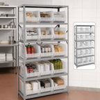 Thumbnail image #3 for Quantum QSBU-260CL Heavy-Duty Wire Shelving Unit, 6 Shelves, 15 Clear Bins, 400 lb. Per Shelf, 18"D x 36"W x 75"H