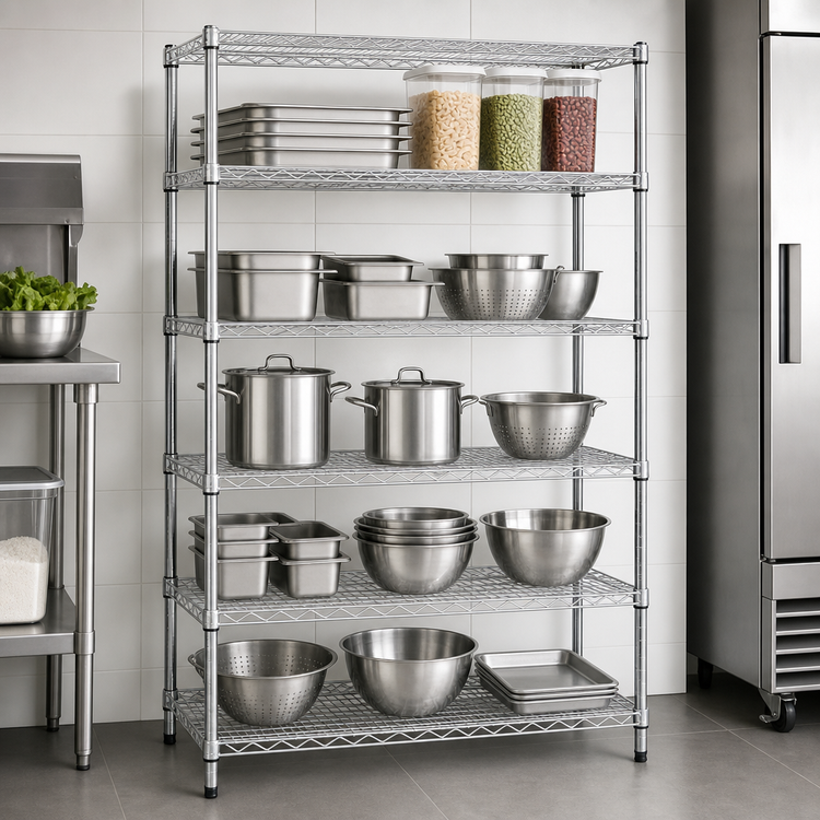 Product image #3 for Redipak 5-Tier Wire Shelving Unit, 48W x 24D x 63H, Stationary, Zinc Finish