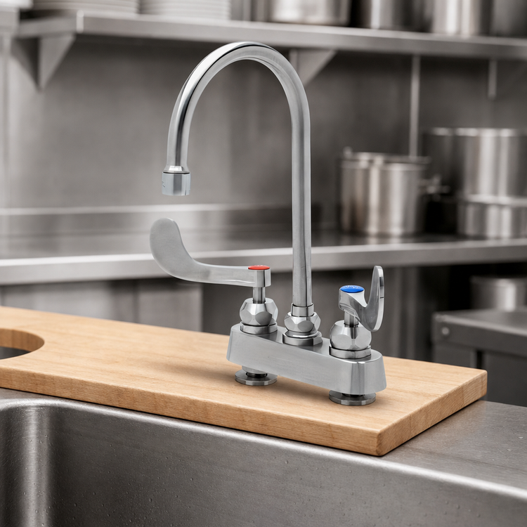 Product image #3 for T&S Brass EverSteel 4-Inch Centers Deck-Mount Workboard Faucet with 5-3/4-Inch Swivel Gooseneck Spout