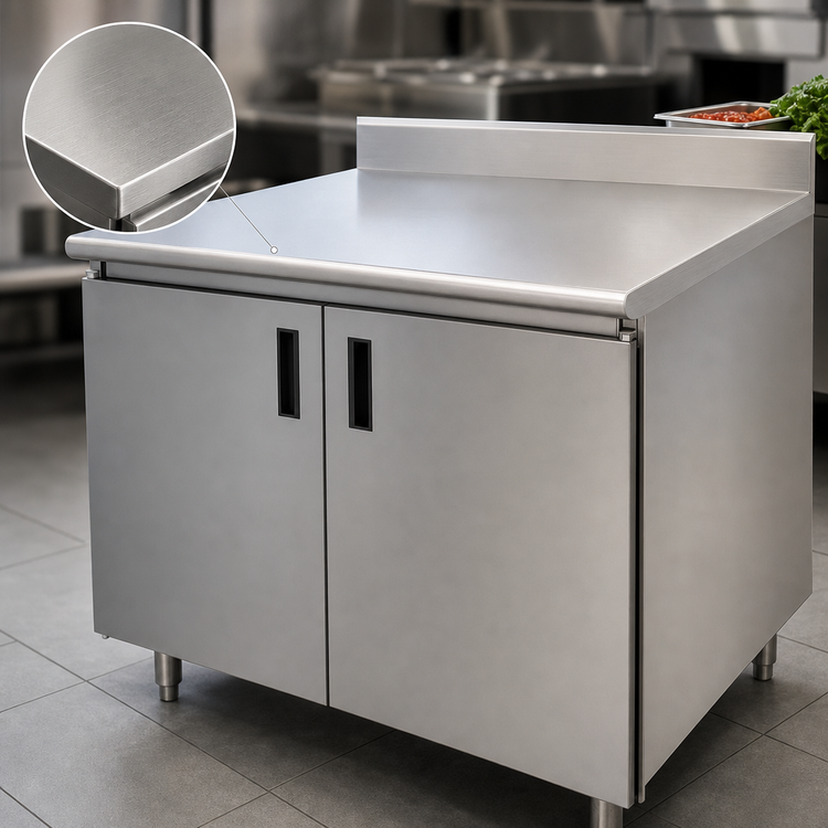Product image #3 for Advance Tabco Special Value Series Enclosed Work Table with Cabinet Base and Hinged Doors, 96 x 24 Inch, 304 Stainless Steel Top, 5 Inch Backsplash