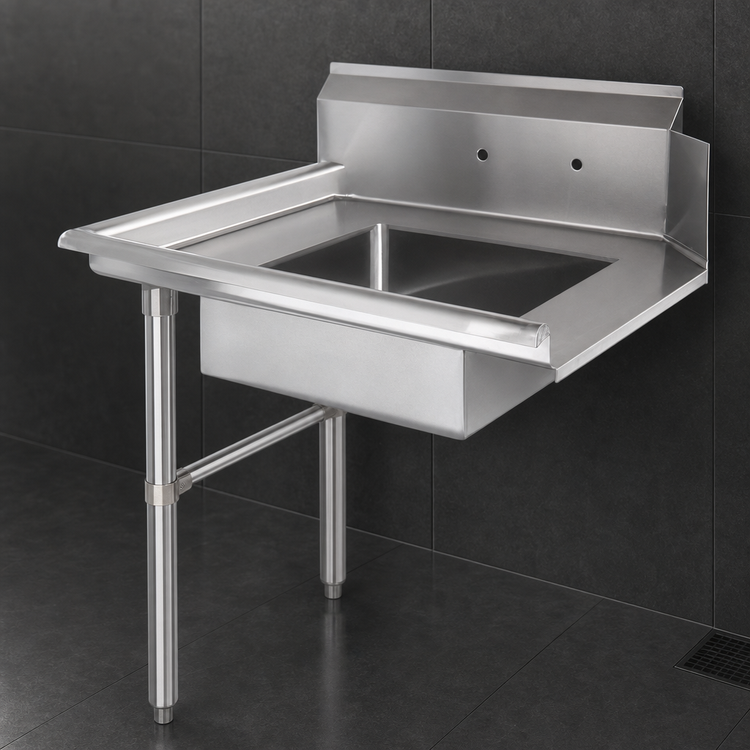 Product image #3 for Steel Works Stainless 26 x 30 Inch Left-to-Right Straight Soiled Dish Table with 9-3/4-Inch Backsplash