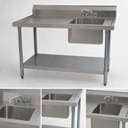 Thumbnail image #3 for BK Resources BKMPT-3048S-R-P-G 48-Inch 304 Stainless Steel Prep Sink Table with Right-Side Sink, 6-Inch Backsplash and Adjustable Undershelf