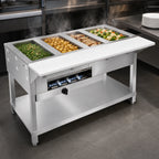 Thumbnail image #3 for Klinger's Trading WB4H 4-Well Gas Open-Well Steam Table, 62-1/2-Inch, Stainless Steel, Undershelf, 8-Inch Serving Board