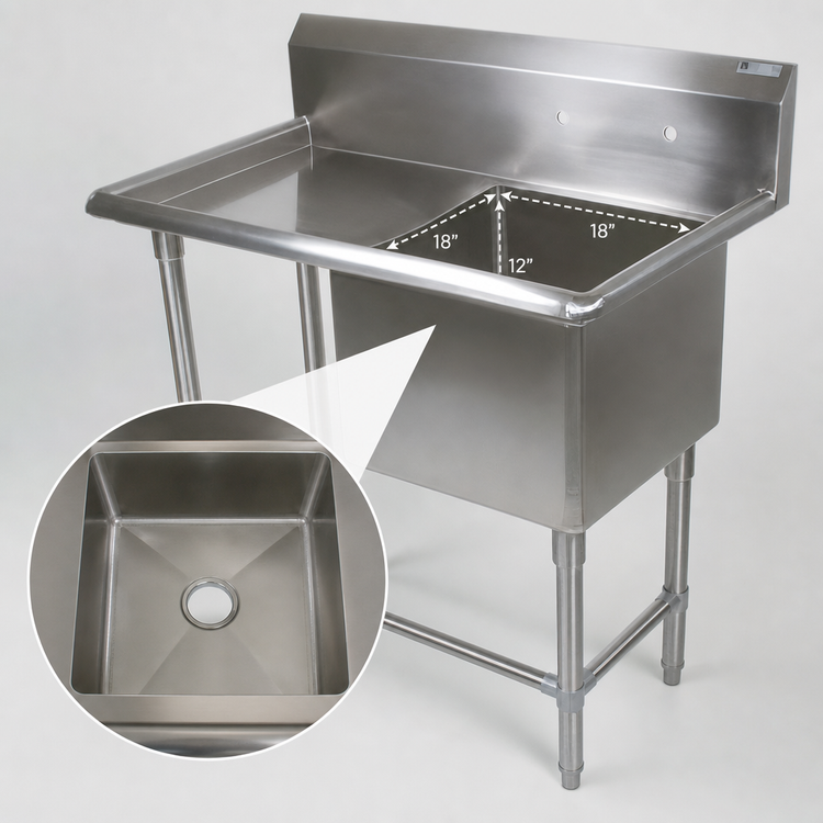 Product image #3 for John Boos Pro-Bowl Freestanding 1-Compartment Sink with Left Drainboard
