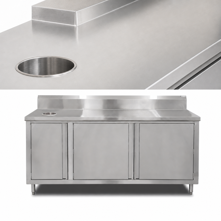 Product image #3 for John Boos 48-Inch Enclosed Beverage Unit Work Table with Right-Side Trash Chute and 14-Gauge Stainless Steel Top