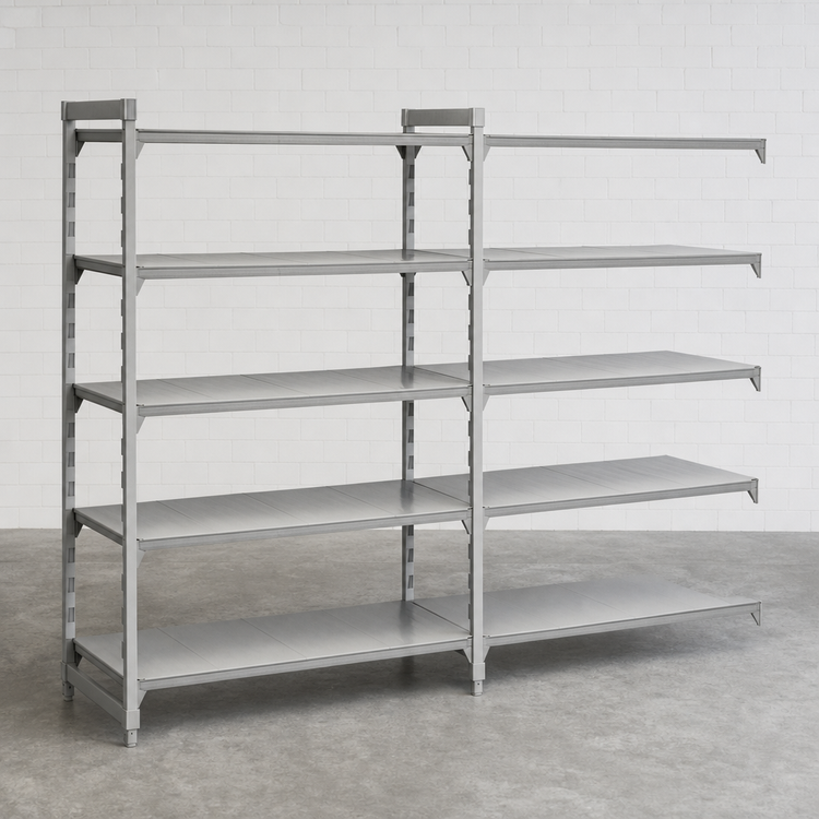 Product image #4 for Cambro Camshelving Premium 24" x 48" x 84" Solid Stationary Add-On Shelving Unit, 5-Tier, Speckled Gray