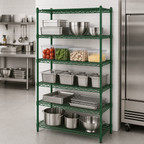 Thumbnail image #3 for Steel Works Stainless SW1460G-5 5-Tier Stationary Wire Shelving Unit, 60 x 14 x 84 Inches, Green Epoxy, 800-lb Capacity