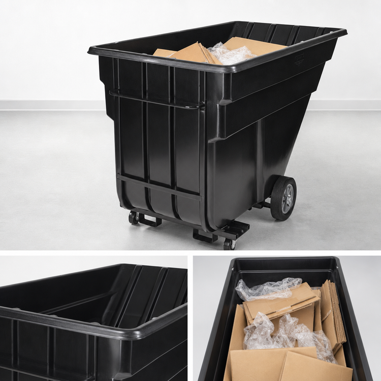 Product image #3 for Rubbermaid Commercial Products Mobile Open Top Tilt Truck Trash Cart, 1-1/2 Cu. Yd. Capacity, Black