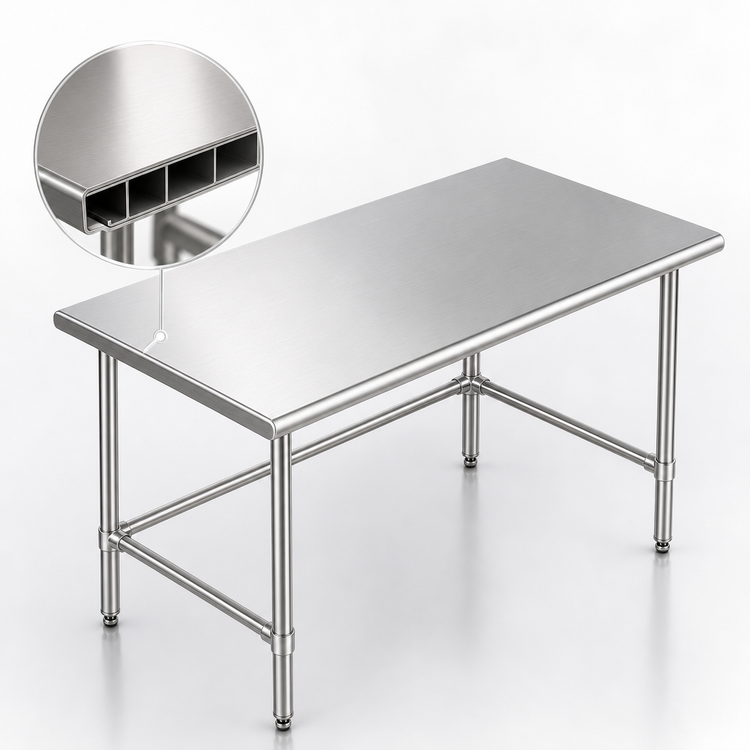 Product image #3 for 60 Inch x 30 Inch 18/400 Stainless Steel Work Table with Open Base and Adjustable Bullet Feet