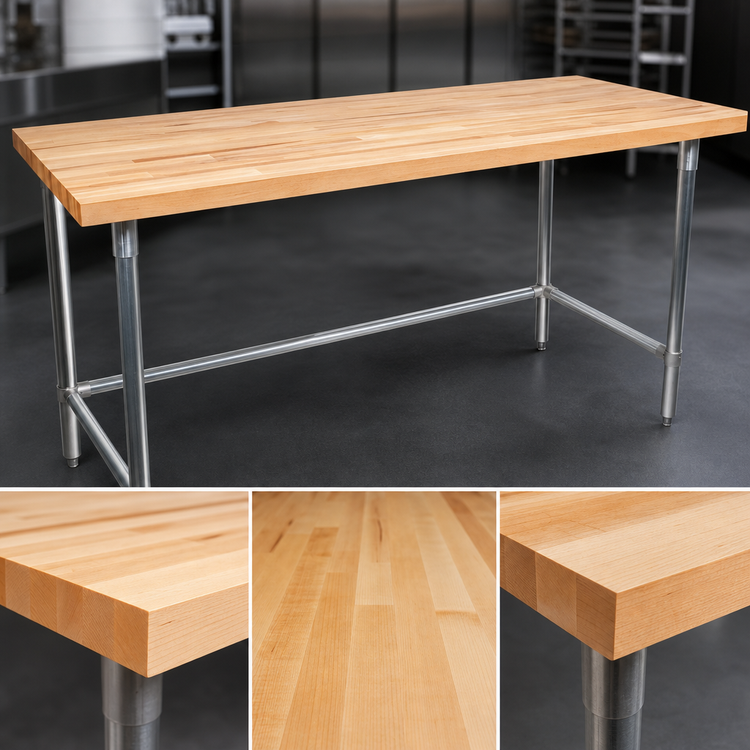 Product image #3 for John Boos 96" x 36" Northern Hard Rock Maple Wood Top Work Table with Stainless Steel Base