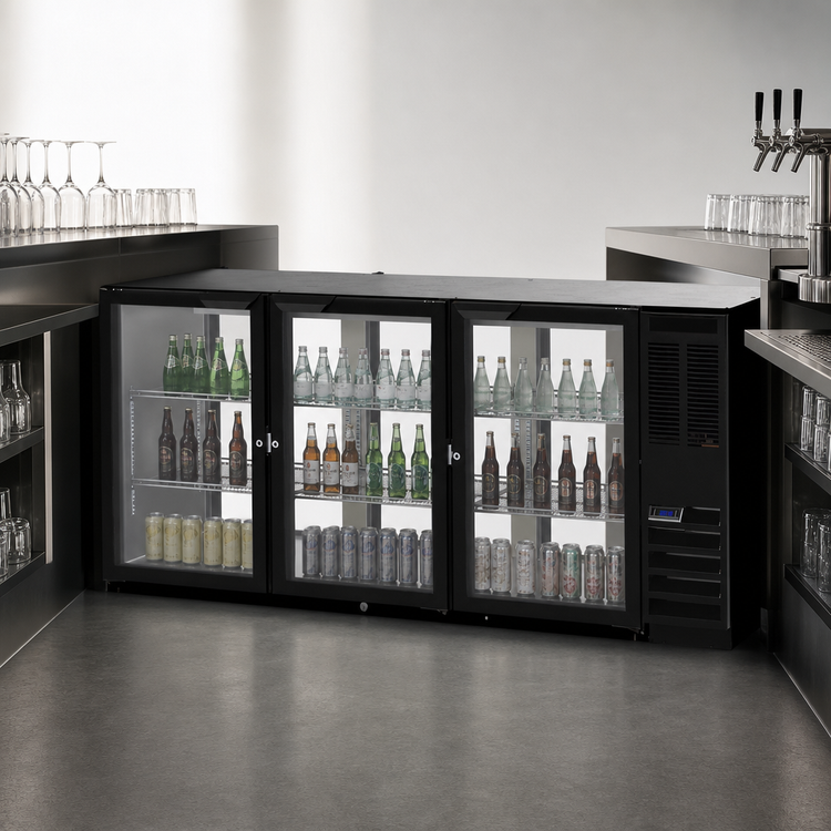 Product image #3 for Beverage-Air 72-Inch Three-Section Food-Rated Pass-Thru Back Bar Refrigerator with 6 Glass Doors