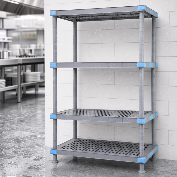 Product image #3 for Quantum Millenia 42"W x 18"D x 62"H Polymer Louvered Shelving Starter Unit with 4 Open Grid Shelves, Gray