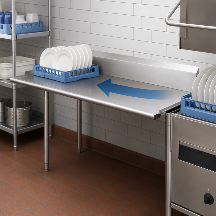 Product image #3 for John Boos E-Series Clean Straight Right-to-Left Dish Table, 48 x 30 Inches, 18-Gauge 300 Series Stainless Steel