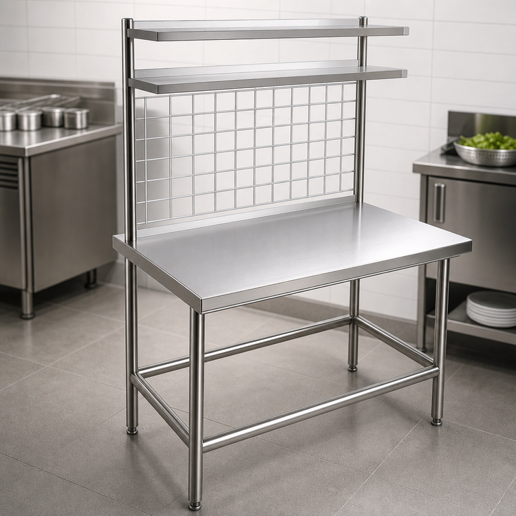 Product image #3 for Eagle Group Modular Stainless Steel Workstation Desk with 2 Wire Overshelves, 36 x 24 x 74 Inches