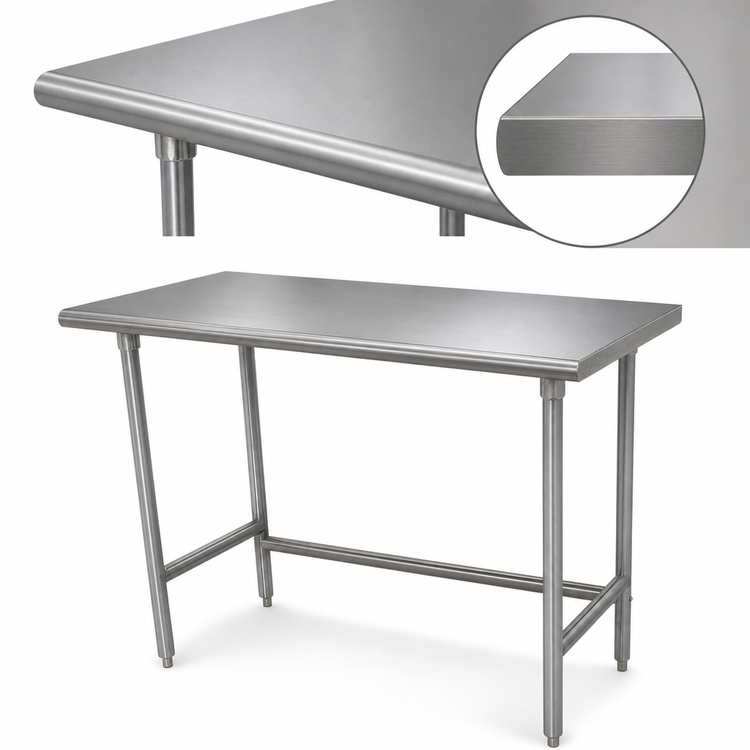 Product image #3 for Advance Tabco 48-Inch W x 30-Inch D Stainless Steel Work Table, Flat Top Open Base, 16 Gauge 430 Top