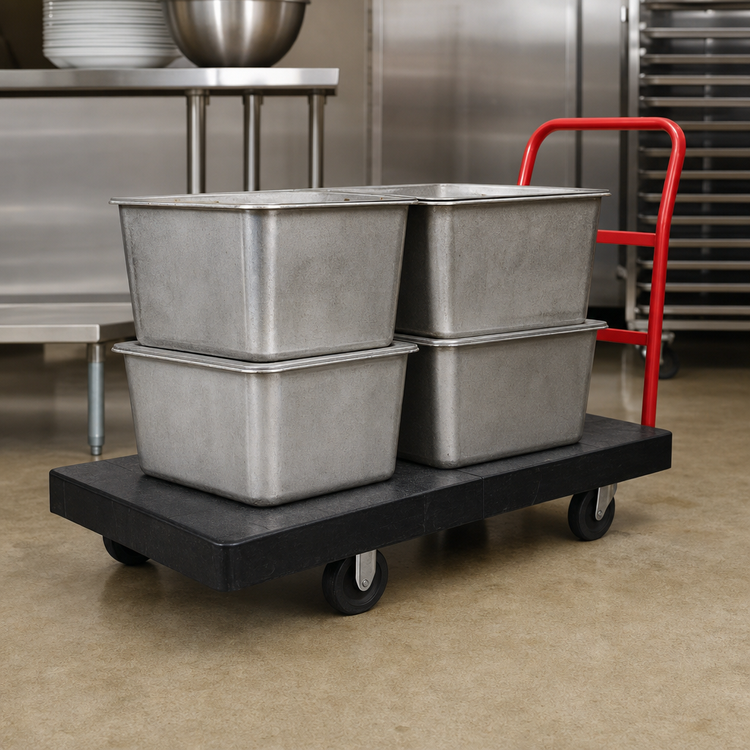 Product image #3 for Rubbermaid Commercial Heavy Duty 48 x 24 Inch Platform Truck with 8-Inch Polyolefin Casters, 2,500 lb Capacity, Black