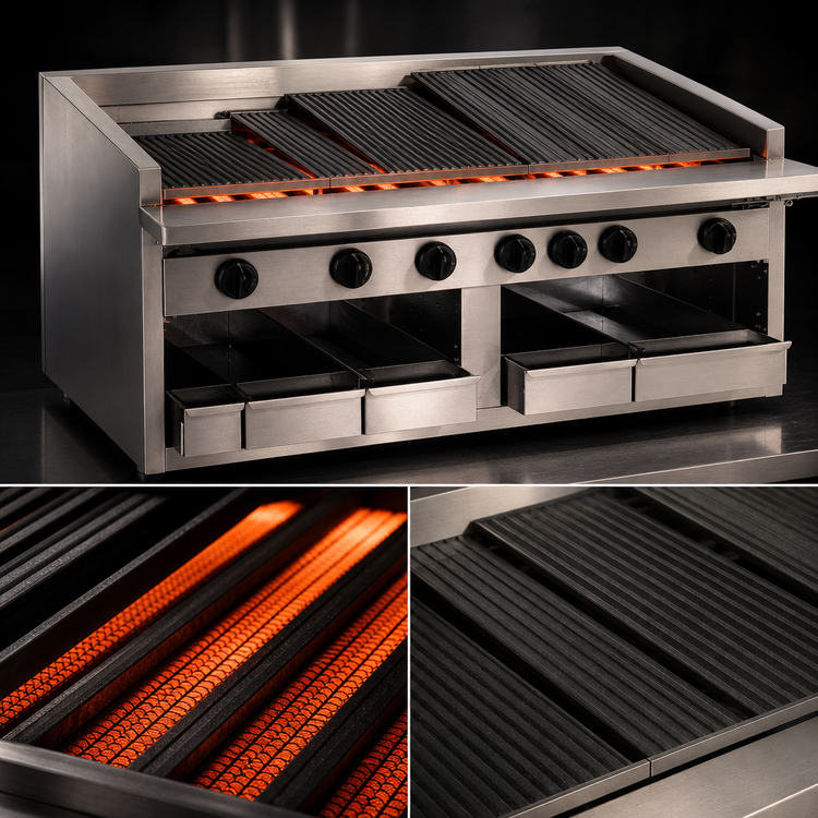 Product image #3 for Bakers Pride Dante Series 72-Inch Radiant Countertop Gas Charbroiler