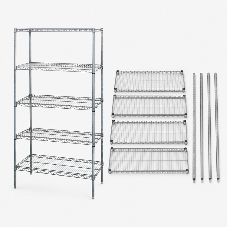 Product image #3 for Quantum Stationary 5-Shelf Chrome Plated Wire Shelving Starter Kit, 36"W x 18"D x 74"H