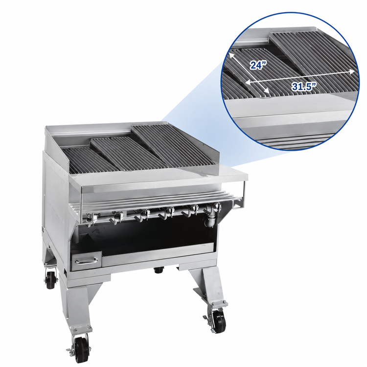 Product image #3 for Bakers Pride Dante Series CH-6 Extra Heavy-Duty Gas Floor Model Charbroiler, 6-Burner, 33.37 Inch Wide, 108,000 BTU