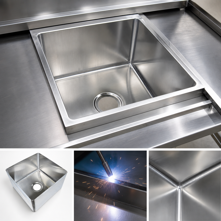 Product image #3 for 20 x 20 x 12 Single-Compartment Weld-In Sink Bowl, 16-Gauge 304 Stainless Steel