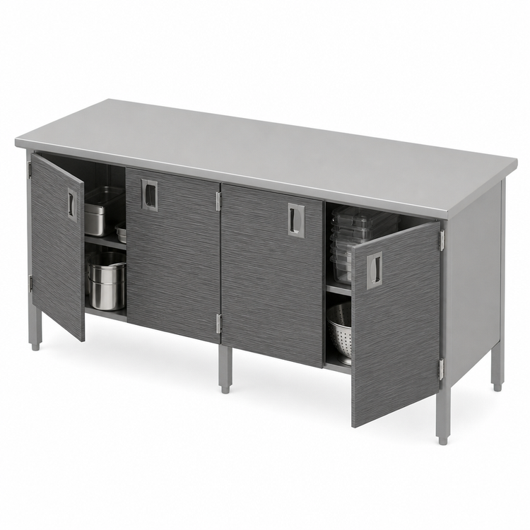 Product image #3 for John Boos 144"W x 24"D Enclosed Work Table with Cabinet Base, Hinged Doors, and Stainless Steel Top